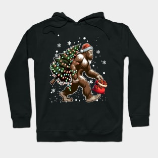 Bigfoot Carrying Christmas Tree Sasquatch Believer Pajama Hoodie